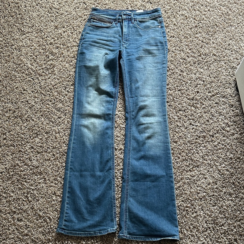 Athleta High Rise Blue Flared Jeans - Classic Mid Wash size 4
